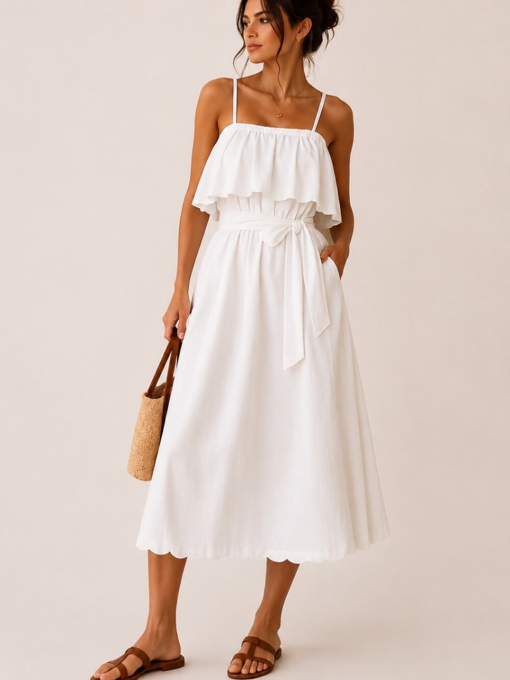 NWT! Joie Rindinya Scalloped Midi Dress In White